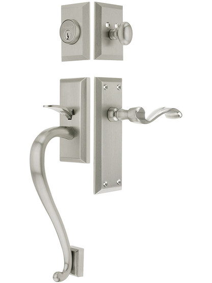 Fifth Avenue Entry Lock Set in Satin Nickel Finish with Left-Handed Portofino Lever and